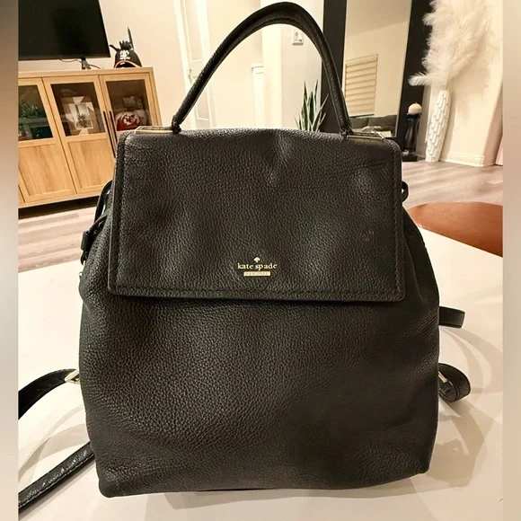 kate spade Black Pebbled Leather Top-Handle Backpack with Gold Hardware Kate Spade Medium Leather Backpack in Black | Lyst main image 3